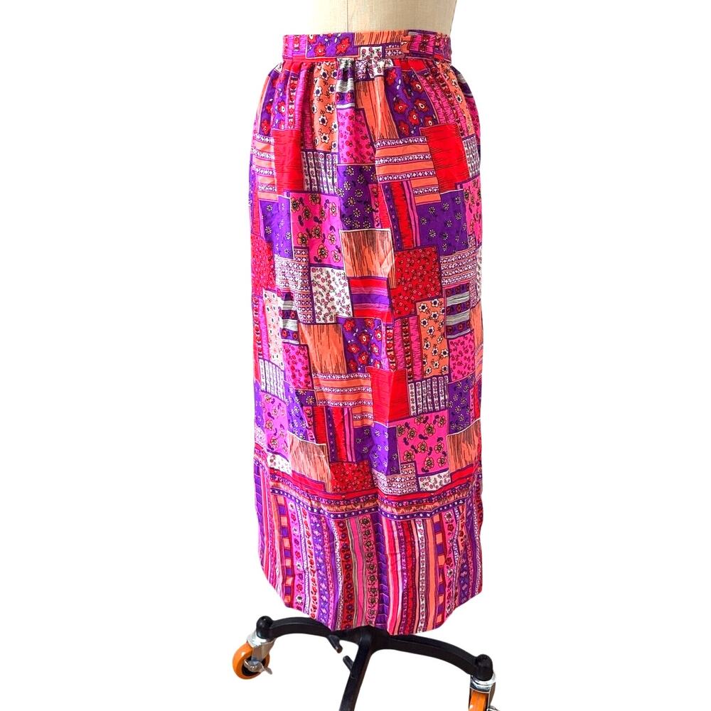 Alice of California Vintage 70s Wrap Skirt in Neon Patchwork Print Size Medium